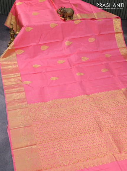 Pure kanchipuram silk saree light pink with zari woven buttas and zari woven border