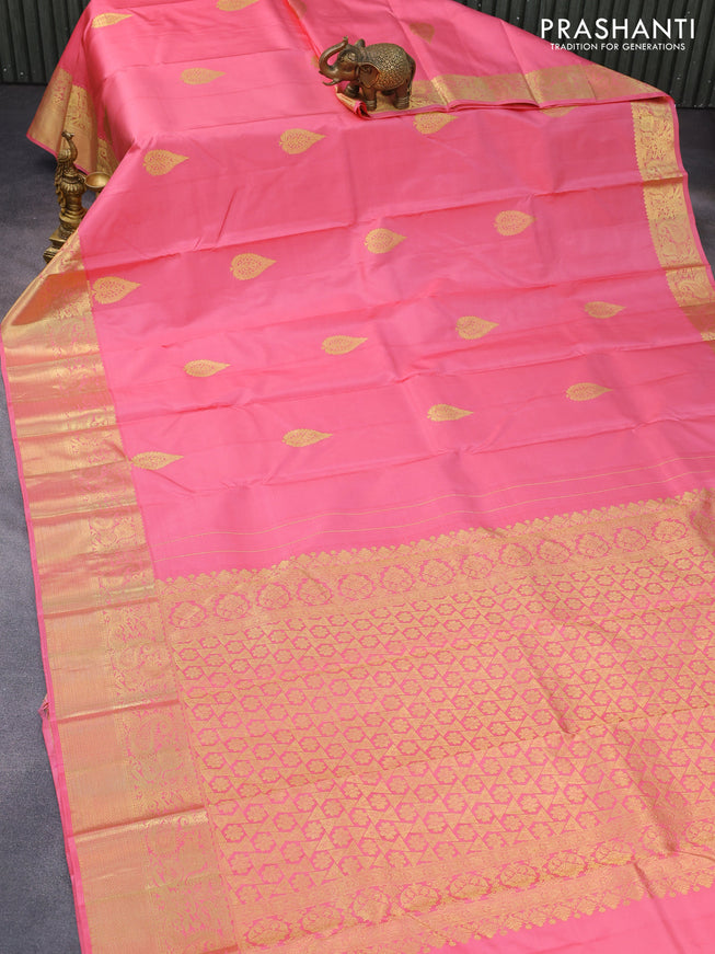 Pure kanchipuram silk saree light pink with zari woven buttas and zari woven border