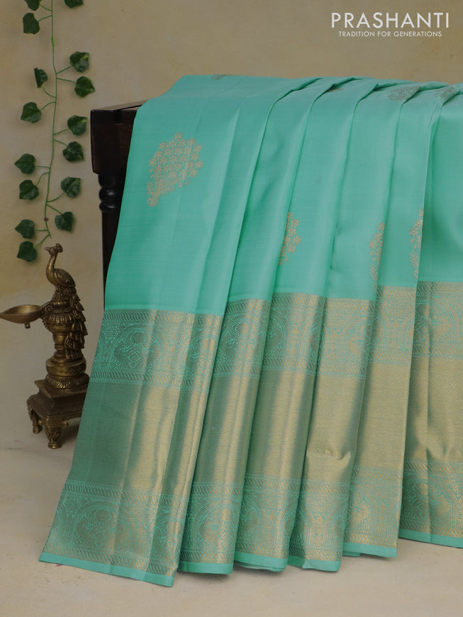 Pure kanchipuram silk saree light blue with zari woven buttas and long zari woven border