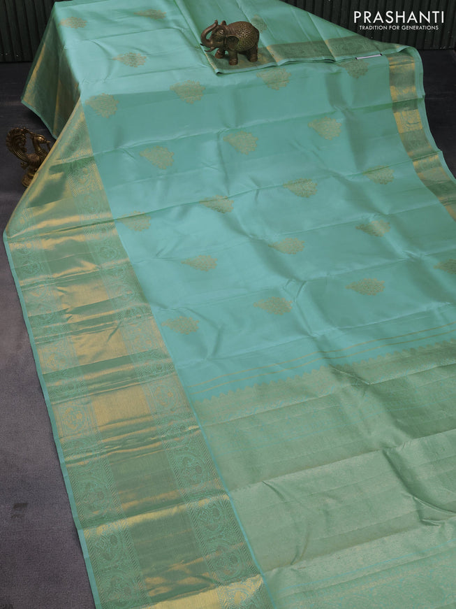 Pure kanchipuram silk saree light blue with zari woven buttas and long zari woven border