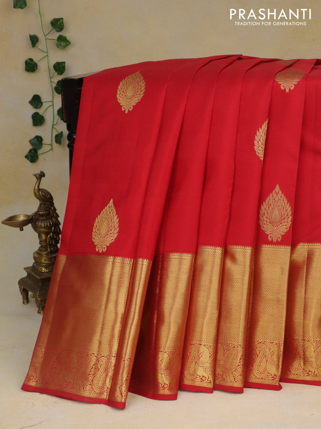 Pure kanchipuram silk saree red with zari woven buttas and zari woven border