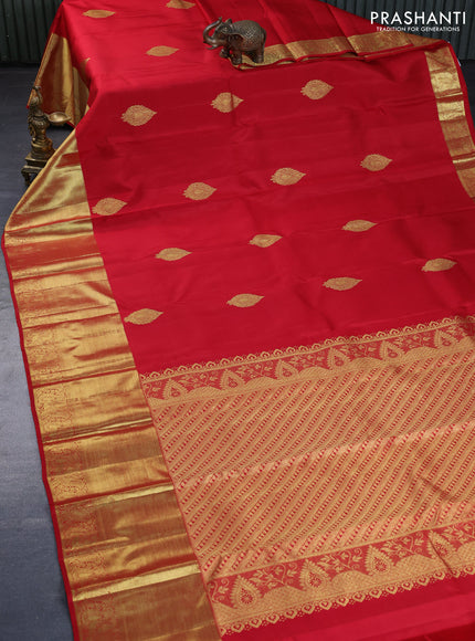 Pure kanchipuram silk saree red with zari woven buttas and zari woven border