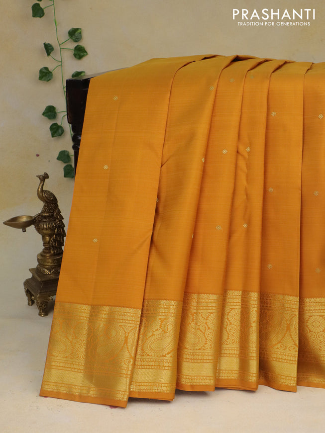 Pure kanchipuram silk saree mustard yellow with zari woven buttas and zari woven border