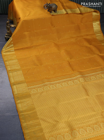 Pure kanchipuram silk saree mustard yellow with zari woven buttas and zari woven border