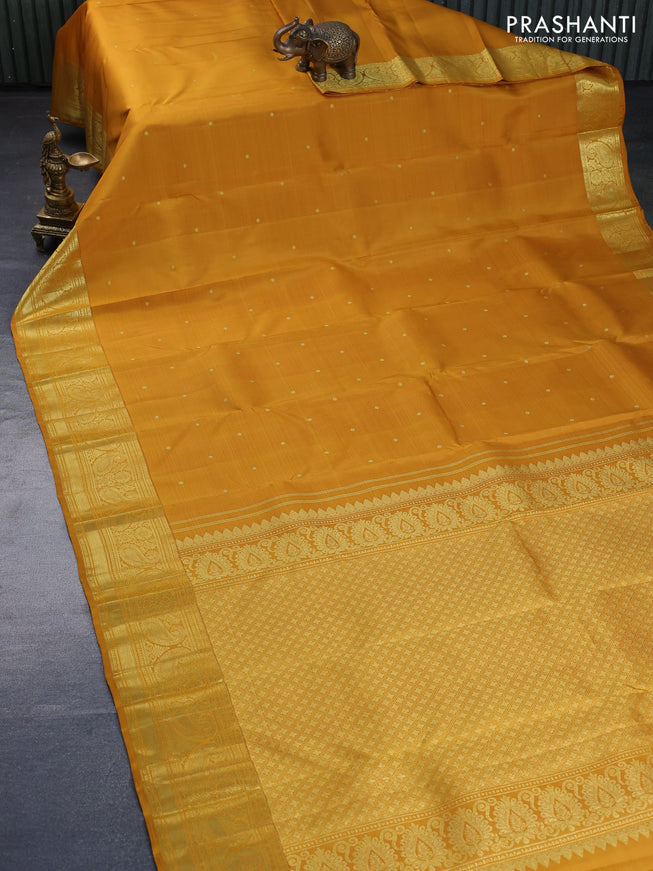 Pure kanchipuram silk saree mustard yellow with zari woven buttas and zari woven border