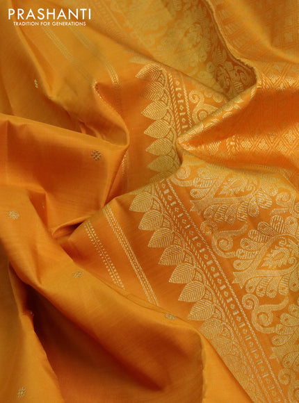 Pure kanchipuram silk saree mustard yellow with zari woven buttas and zari woven border