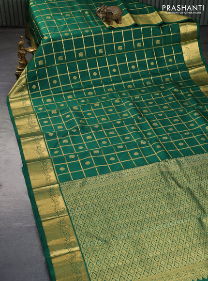 Pure kanchipuram silk saree green with zari checks & buttas and zari woven border