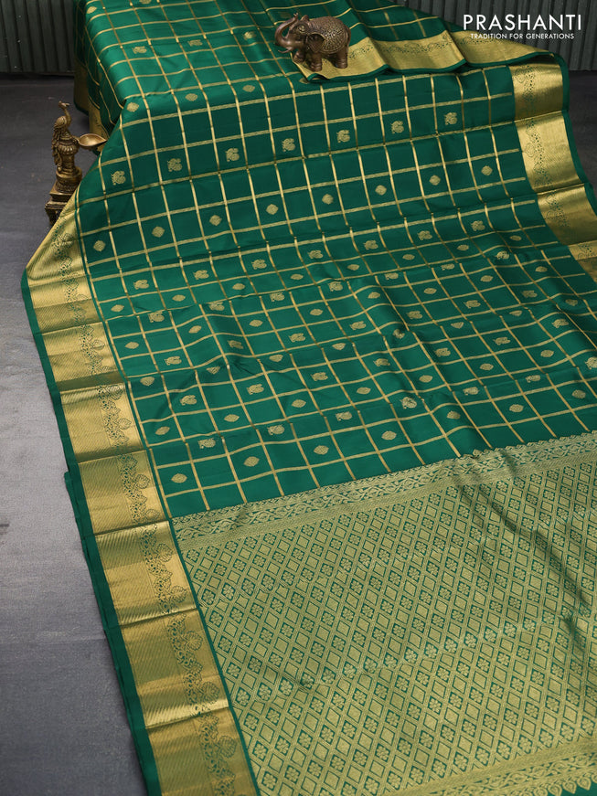 Pure kanchipuram silk saree green with zari checks & buttas and zari woven border