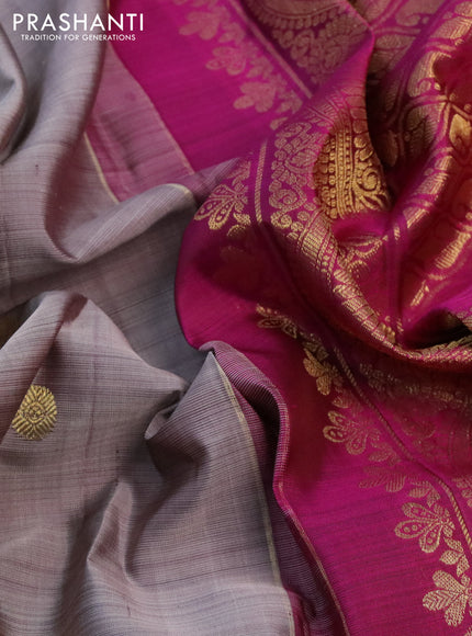 Pure kanchipuram silk saree grey shade and purple with zari woven buttas and zari woven border