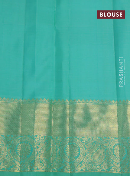 Pure kanchipuram silk saree teal blue with zari woven buttas and floral zari woven border