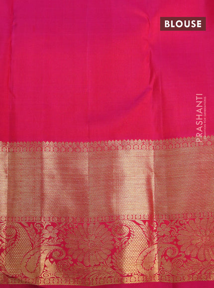 Pure kanchipuram silk saree mustard yellow and pink with zari woven buttas and floral zari woven border