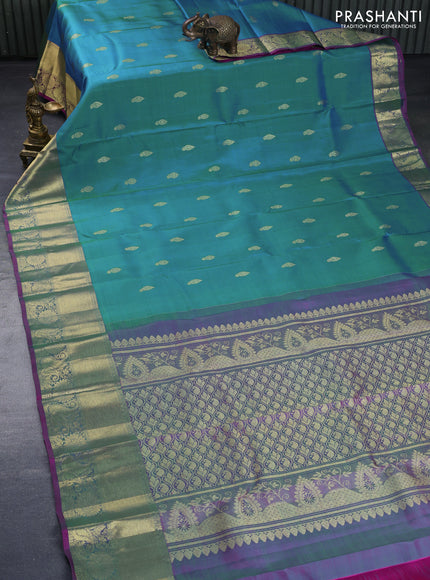 Pure kanchipuram silk saree cs blue and pink with zari woven buttas and floral zari woven border