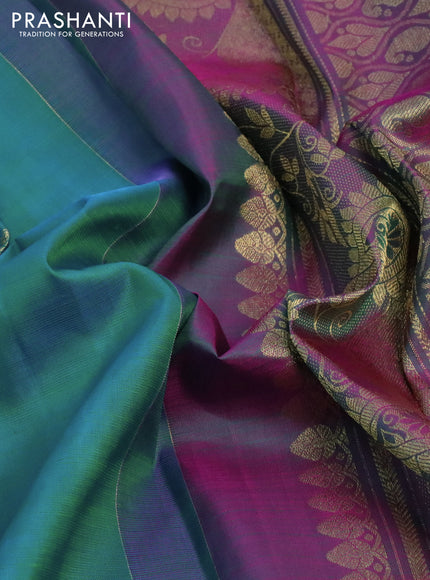 Pure kanchipuram silk saree cs blue and pink with zari woven buttas and floral zari woven border