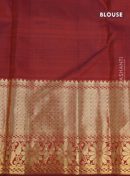 Pure kanchipuram silk saree mustard green and maroon with zari woven buttas and floral zari woven border