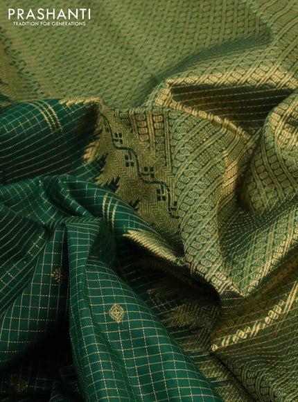 Pure kanchipuram silk saree green with allover small zari checks & buttas and annam zari woven border