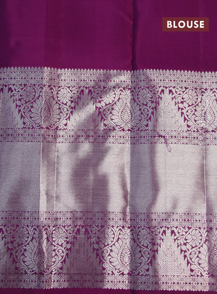 Pure kanchipuram silk saree light pink with silver zari woven box type buttas and long silver zari woven border