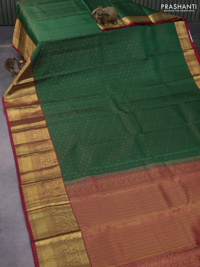 Pure kanchipuram silk saree green and maroon with allover zari weaves & buttas and long zari woven border