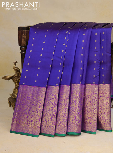 Pure kanchipuram silk saree blue and green with allover zari woven 1000 buttas and long zari woven border