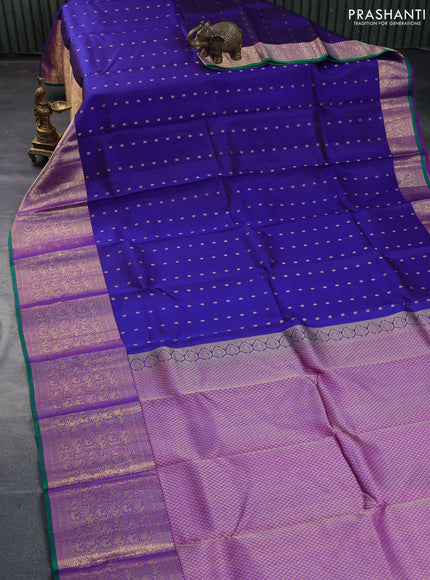 Pure kanchipuram silk saree blue and green with allover zari woven 1000 buttas and long zari woven border