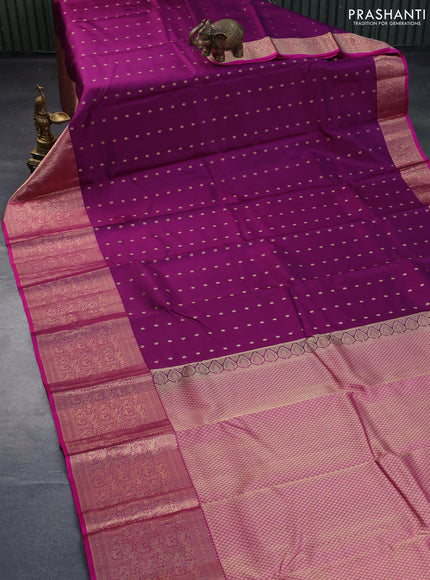 Pure kanchipuram silk saree purple and pink with allover zari woven 1000 buttas and long zari woven border