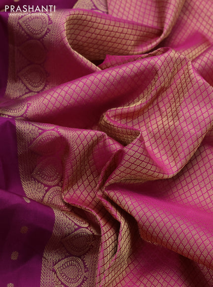 Pure kanchipuram silk saree purple and pink with allover zari woven 1000 buttas and long zari woven border