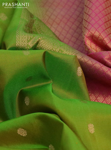 Pure kanchipuram silk saree light green and pink with allover zari woven buttas and long zari woven border