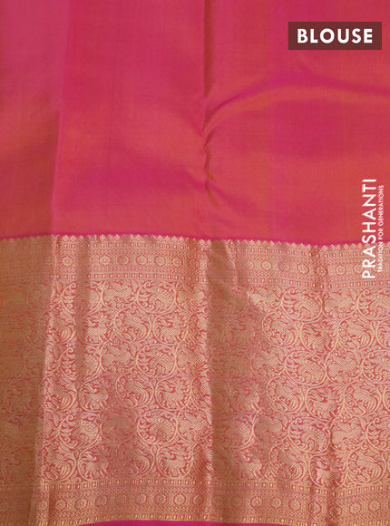 Pure kanchipuram silk saree light green and pink with allover zari woven buttas and long zari woven border