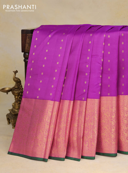 Pure kanchipuram silk saree purple and green with allover zari woven buttas and long zari woven border