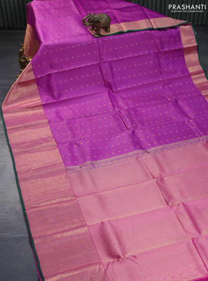 Pure kanchipuram silk saree purple and green with allover zari woven buttas and long zari woven border