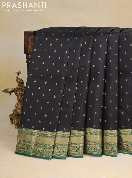 Pure kanchipuram silk saree black and green with zari woven 1000 buttas and zari woven border