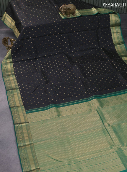 Pure kanchipuram silk saree black and green with zari woven 1000 buttas and zari woven border