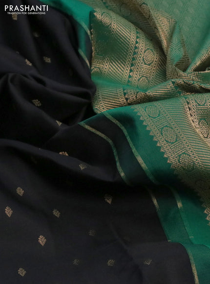 Pure kanchipuram silk saree black and green with zari woven 1000 buttas and zari woven border