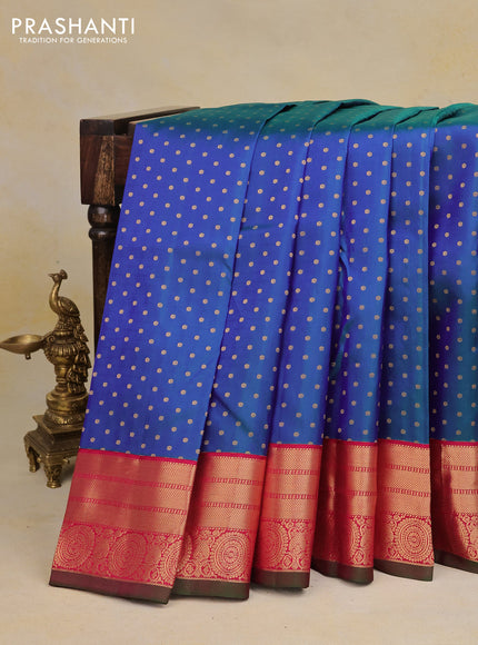 Pure kanchipuram silk saree dual shade of bluish green and pink with allover zari woven 1000 buttas and zari woven border