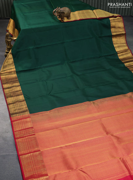 Pure kanchipuram silk saree green and maroon with allover self emboss and zari woven border