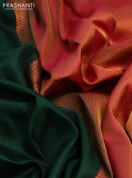 Pure kanchipuram silk saree green and maroon with allover self emboss and zari woven border