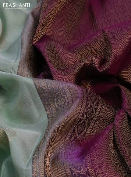 Pure kanchipuram silk saree pastel green and purple with zari woven buttas and zari woven border