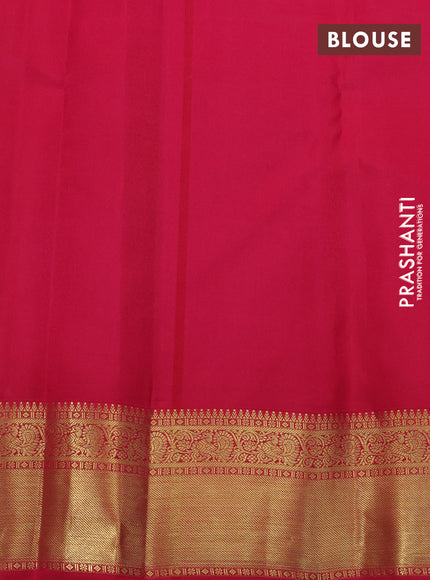 Pure kanchipuram silk saree dual shade of yellow and pink with allover zari checked pattern and zari woven border