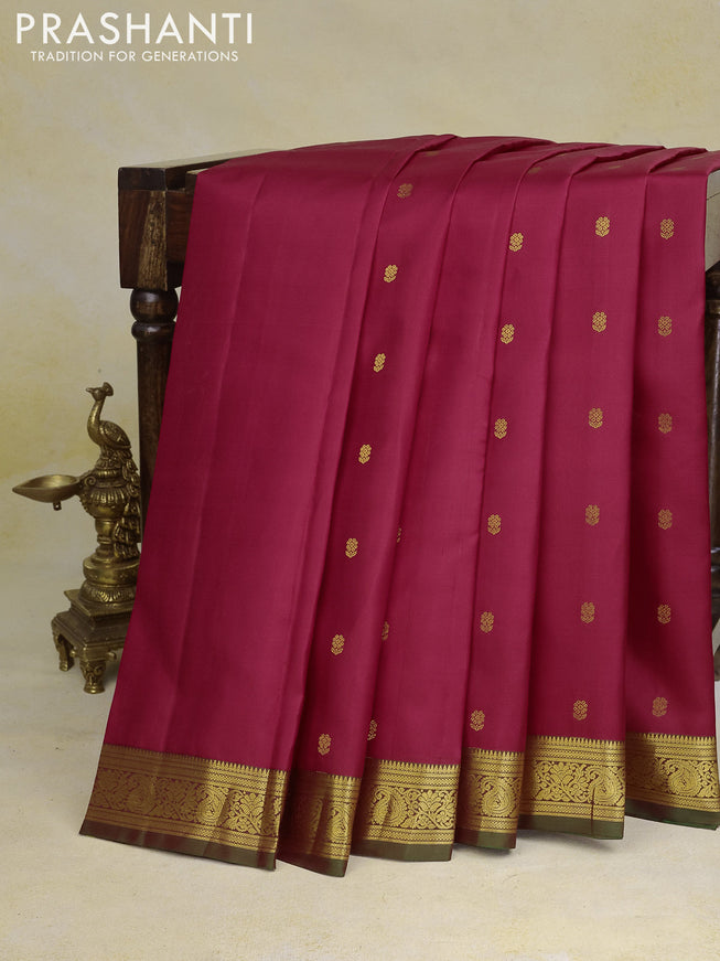 Pure kanchipuram silk saree red and dual shade of green with zari woven buttas and zari woven border