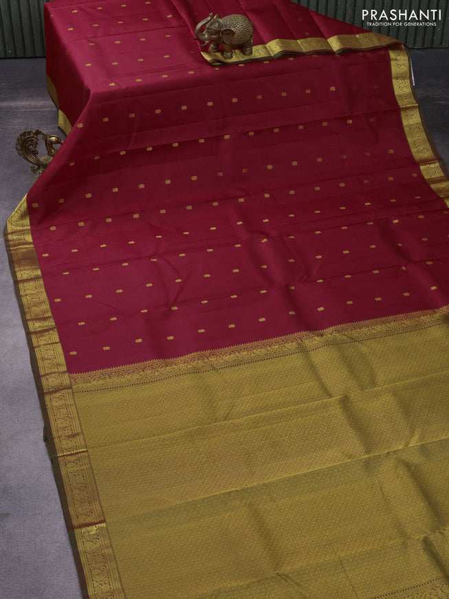 Pure kanchipuram silk saree red and dual shade of green with zari woven buttas and zari woven border