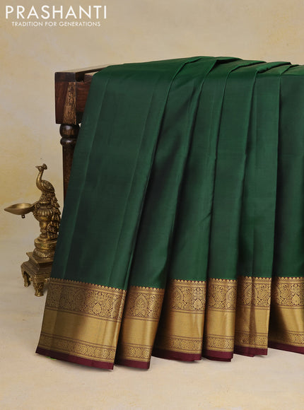 Pure kanchipuram silk saree green and deep maroon with zari woven buttas and zari woven border