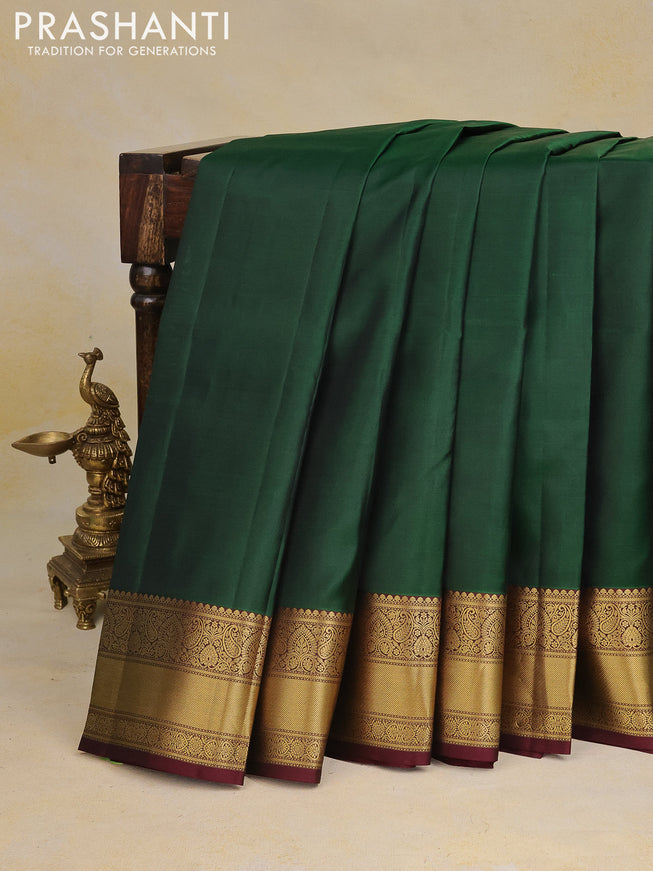 Pure kanchipuram silk saree green and deep maroon with zari woven buttas and zari woven border