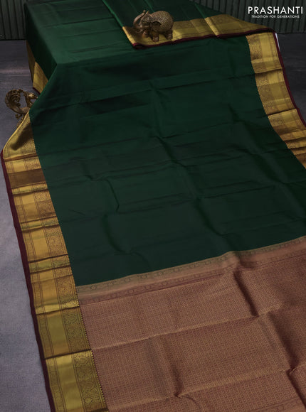 Pure kanchipuram silk saree green and deep maroon with zari woven buttas and zari woven border