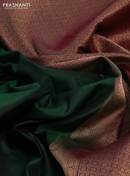 Pure kanchipuram silk saree green and deep maroon with zari woven buttas and zari woven border