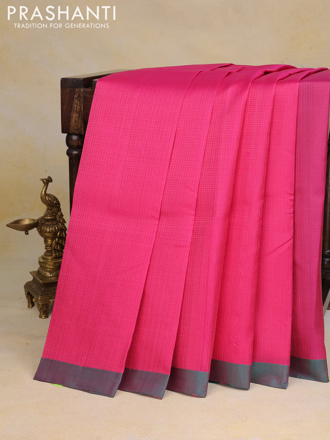 Pure kanchipuram silk saree pink and teal green with allover zari weaves and simple border