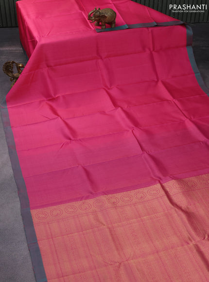 Pure kanchipuram silk saree pink and teal green with allover zari weaves and simple border