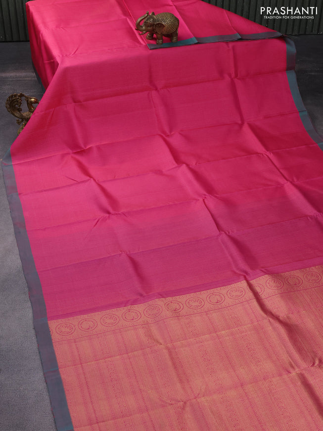 Pure kanchipuram silk saree pink and teal green with allover zari weaves and simple border