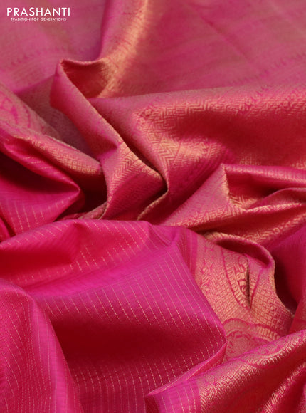 Pure kanchipuram silk saree pink and teal green with allover zari weaves and simple border