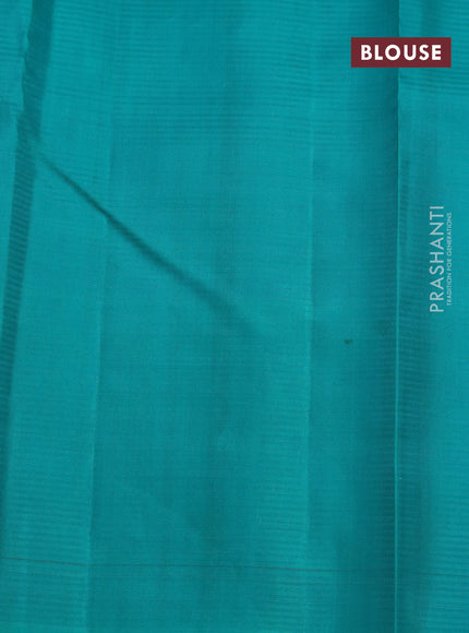 Pure kanchipuram silk saree pink and teal green with allover zari weaves and simple border