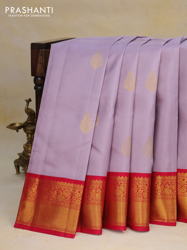 Pure kanchipuram silk saree lavender shade and pink with zari woven buttas and zari woven korvai border