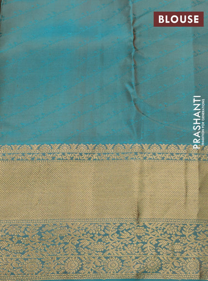 Pure kanchipuram silk saree pink and teal green with allover self emboss & zari weaves and zari woven border